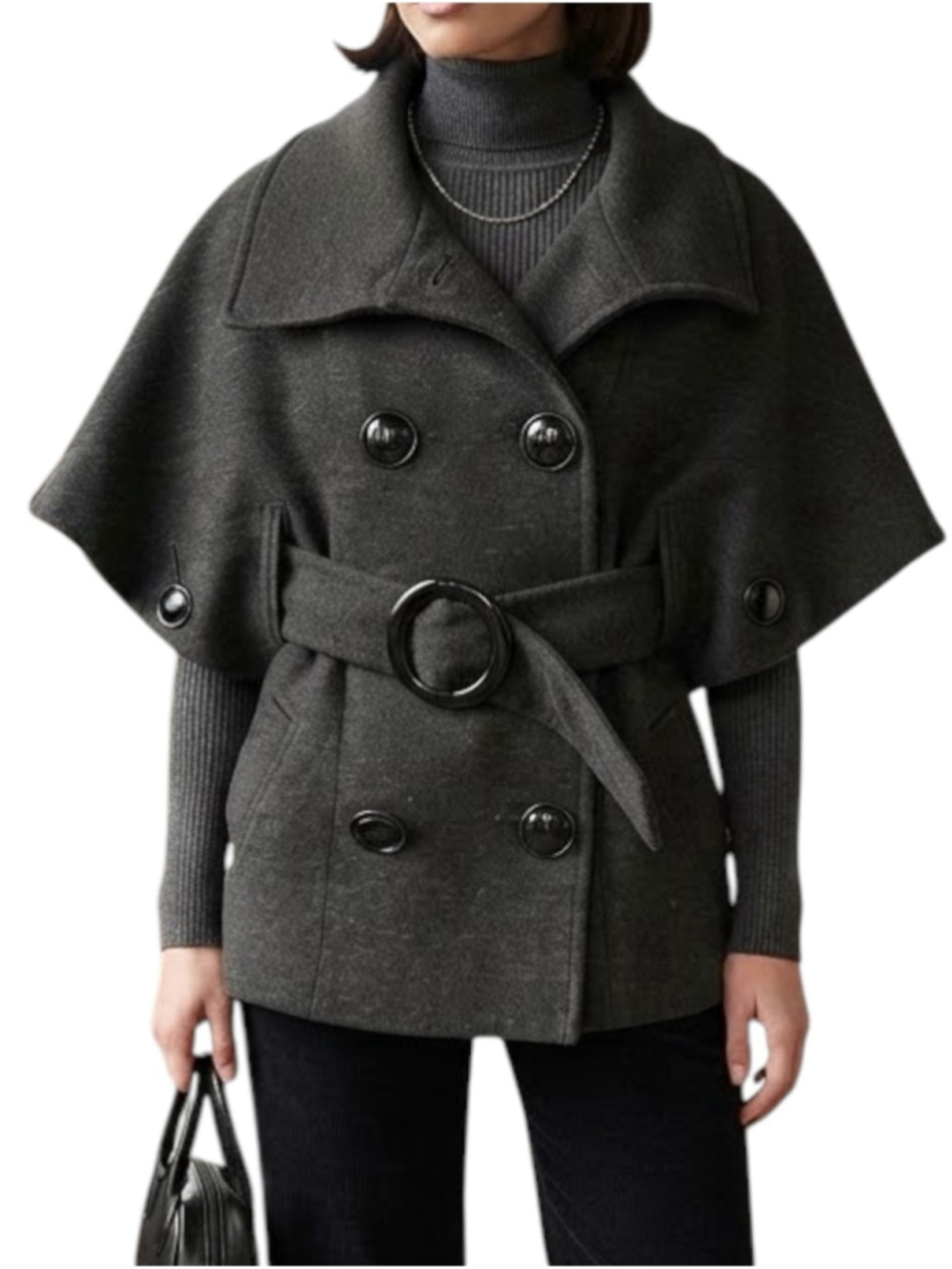 Soia & Kyo Belted Cape Coat Size XS Dark Gray Green